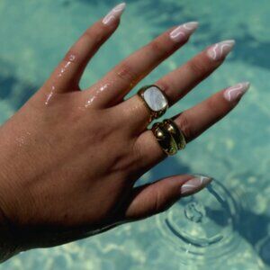 Chunky Mother of Pearl Gold Ring Signet Ring